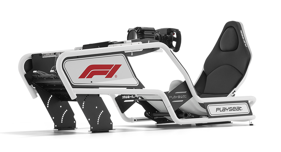 Playseat Formula Intelligence F1 sim racing cockpit with authentic Formula 1 driving position, adjustable frame, and professional-grade racing seat design.