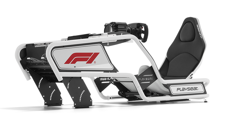 Playseat Formula Intelligence F1 sim racing cockpit with authentic Formula 1 driving position, adjustable frame, and professional-grade racing seat design.